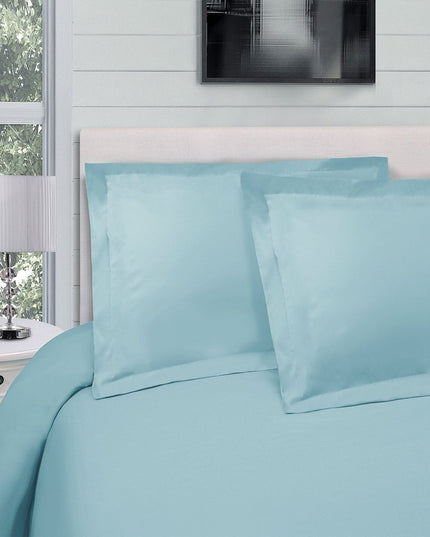 Light Blue Queen Cotton Blend 300 Thread Count Washable Duvet Cover Set