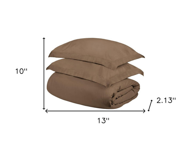 Taupe Twin Cotton Blend 300 Thread Count Washable Duvet Cover Set