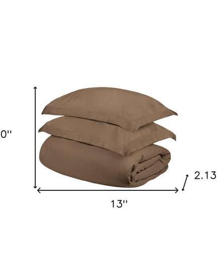 Taupe Twin Cotton Blend 300 Thread Count Washable Duvet Cover Set
