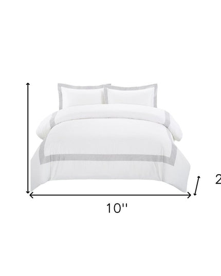 Gray and White Queen 100% Cotton 200 Thread Count Washable Duvet Cover Set