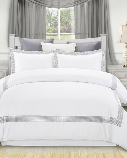 Gray and White Queen 100% Cotton 200 Thread Count Washable Duvet Cover Set