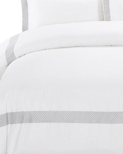 Gray and White Queen 100% Cotton 200 Thread Count Washable Duvet Cover Set