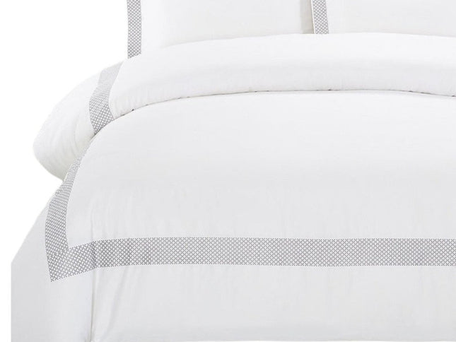 Gray and White Queen 100% Cotton 200 Thread Count Washable Duvet Cover Set