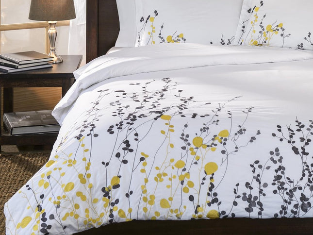 Purple and White Queen 100% Cotton 200 Thread Count Washable Duvet Cover Set