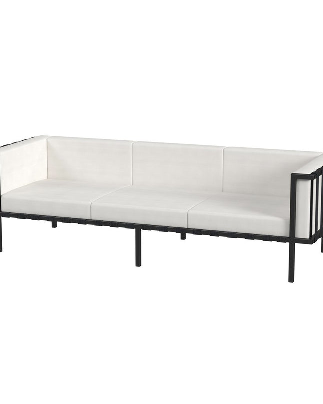 77" Black Iron and Cushions Patio Sofa