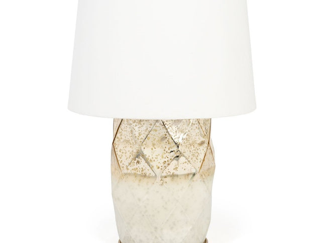 22" White and Gold Mercury Glass Table Lamp With White Cone Shade