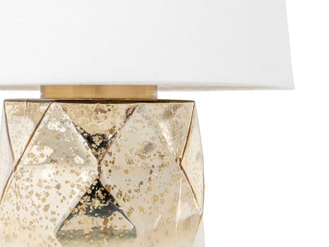22" White and Gold Mercury Glass Table Lamp With White Cone Shade