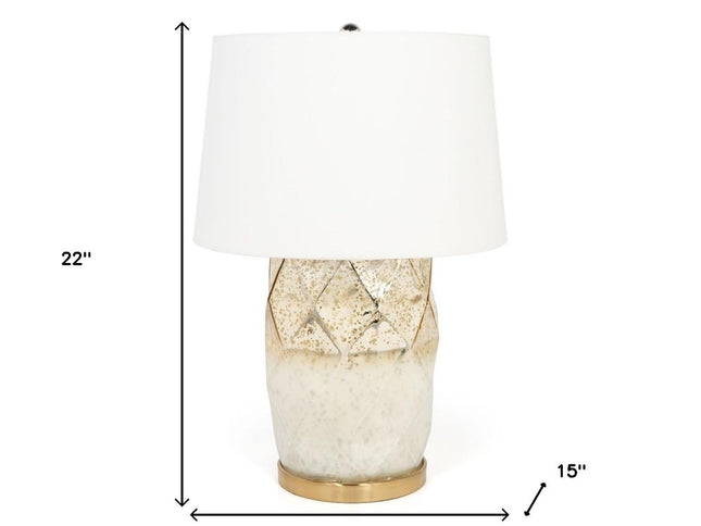 22" White and Gold Mercury Glass Table Lamp With White Cone Shade