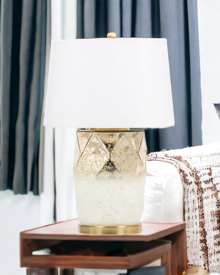 22" White and Gold Mercury Glass Table Lamp With White Cone Shade