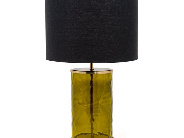 22" Green Glass LED Table Lamp With Black Drum Shade