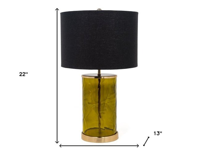 22" Green Glass LED Table Lamp With Black Drum Shade