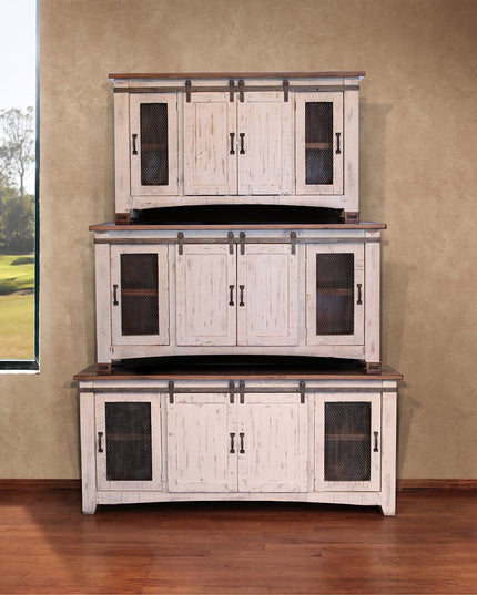 79" White Solid Wood Cabinet Enclosed Storage Distressed TV Stand