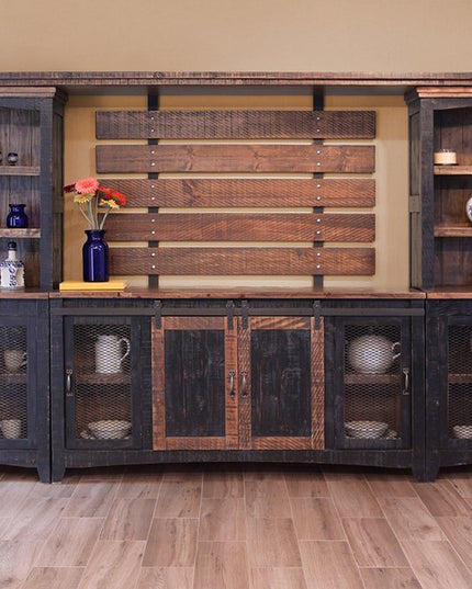 68" Black Solid Wood Cabinet Enclosed Storage Distressed TV Stand