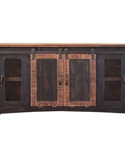 60" Black Solid Wood Cabinet Enclosed Storage Distressed TV Stand