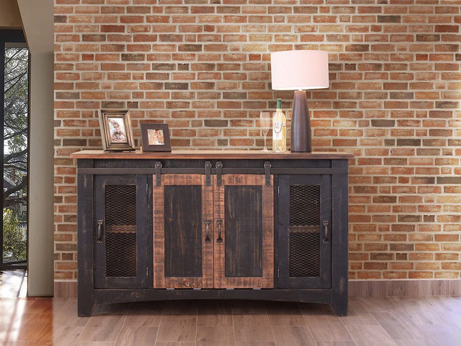 60" Black Solid Wood Cabinet Enclosed Storage Distressed TV Stand