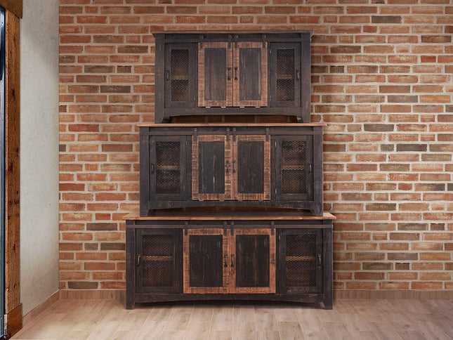 60" Black Solid Wood Cabinet Enclosed Storage Distressed TV Stand