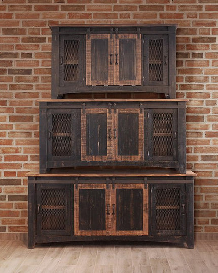 60" Black Solid Wood Cabinet Enclosed Storage Distressed TV Stand