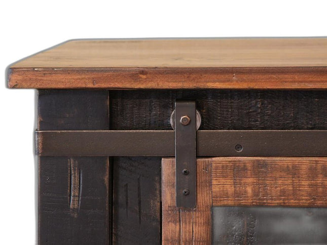 60" Black Solid Wood Cabinet Enclosed Storage Distressed TV Stand