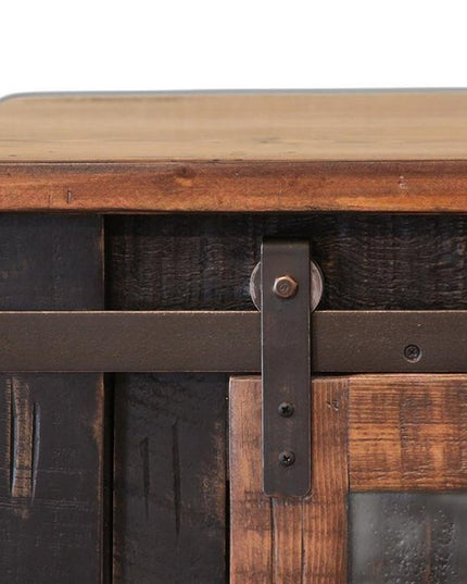 60" Black Solid Wood Cabinet Enclosed Storage Distressed TV Stand