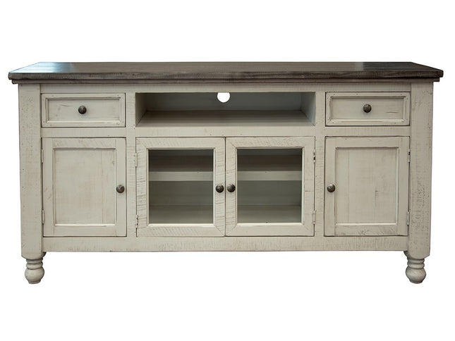 70" Ivory Solid Wood Enclosed Storage Distressed TV Stand