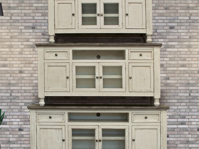 70" Ivory Solid Wood Enclosed Storage Distressed TV Stand