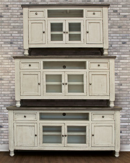 70" Ivory Solid Wood Enclosed Storage Distressed TV Stand