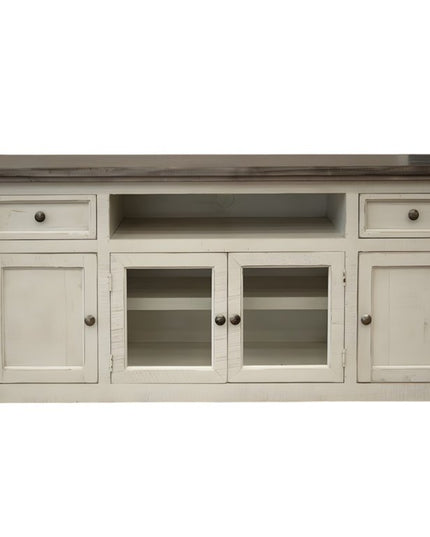 79" Ivory Solid Wood Open shelving Distressed TV Stand