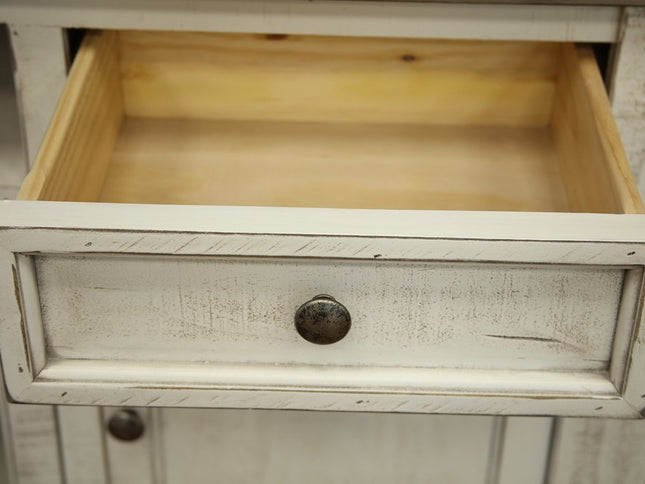 79" Ivory Solid Wood Open shelving Distressed TV Stand