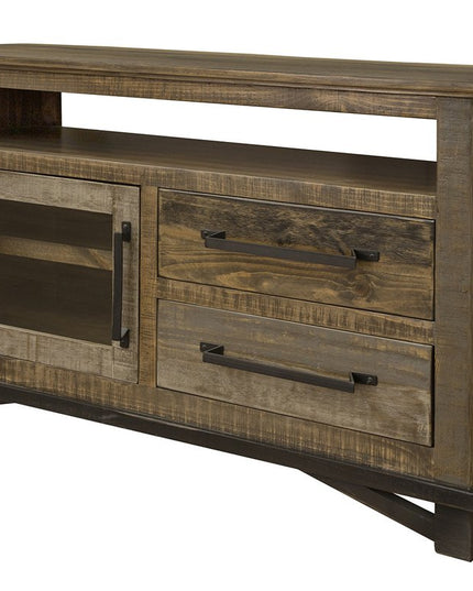 51" Brown Solid Wood Cabinet Enclosed Storage Distressed TV Stand