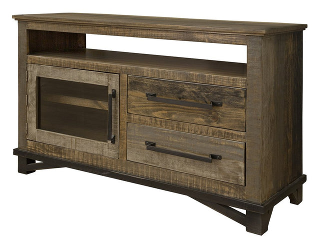 51" Brown Solid Wood Cabinet Enclosed Storage Distressed TV Stand