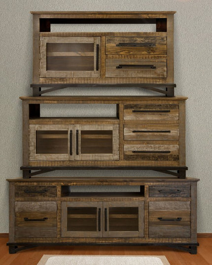 51" Brown Solid Wood Cabinet Enclosed Storage Distressed TV Stand