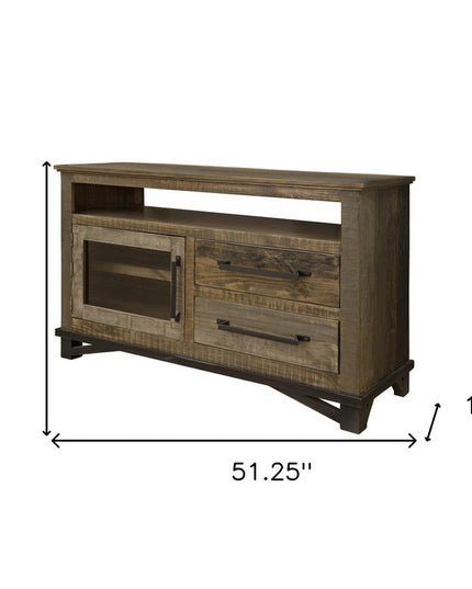51" Brown Solid Wood Cabinet Enclosed Storage Distressed TV Stand