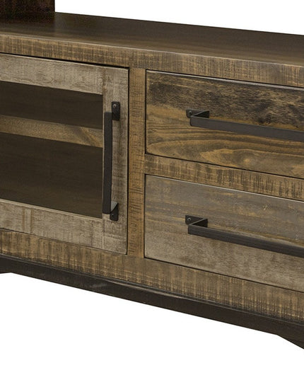 51" Brown Solid Wood Cabinet Enclosed Storage Distressed TV Stand