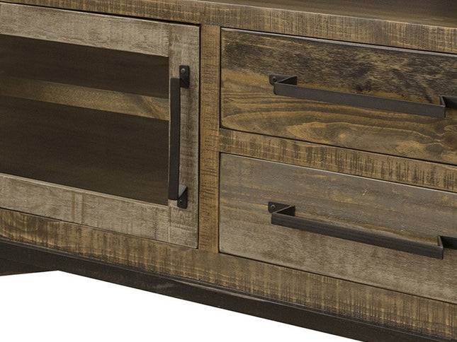 51" Brown Solid Wood Cabinet Enclosed Storage Distressed TV Stand