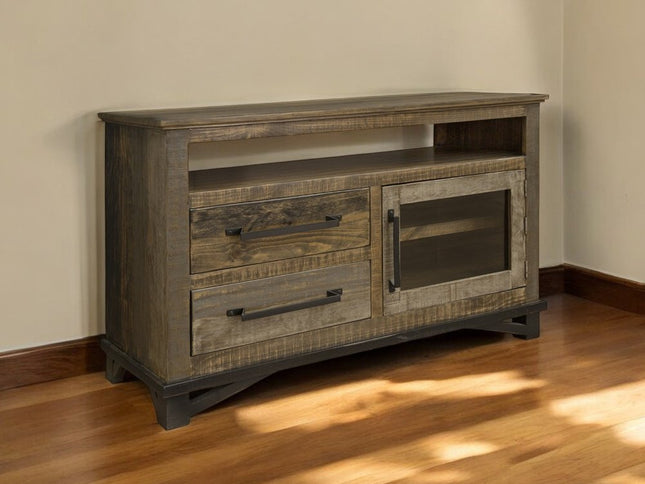 51" Brown Solid Wood Cabinet Enclosed Storage Distressed TV Stand