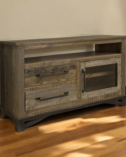 51" Brown Solid Wood Cabinet Enclosed Storage Distressed TV Stand