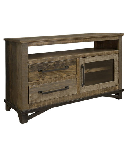 51" Brown Solid Wood Cabinet Enclosed Storage Distressed TV Stand