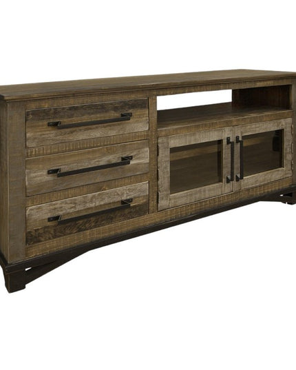 61" Brown Solid Wood Cabinet Enclosed Storage Distressed TV Stand