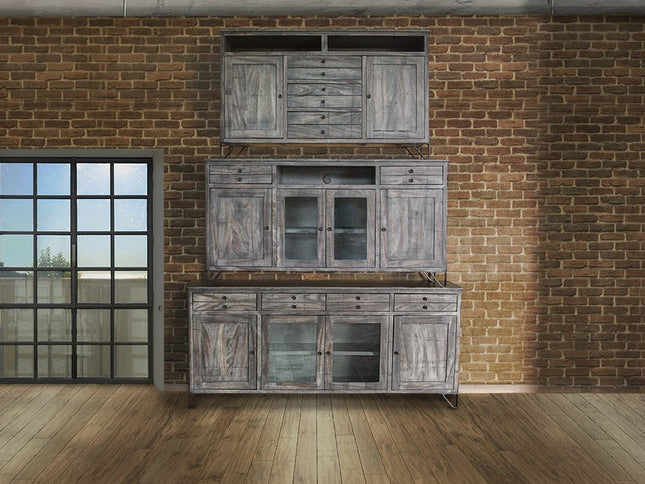 70" Gray Solid Wood Cabinet Enclosed Storage Distressed TV Stand