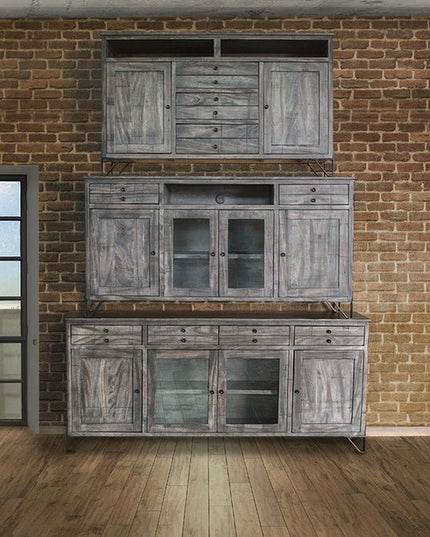 70" Gray Solid Wood Cabinet Enclosed Storage Distressed TV Stand