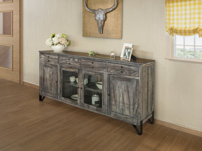 80" Gray Mango Solid Wood Enclosed Storage Distressed TV Stand