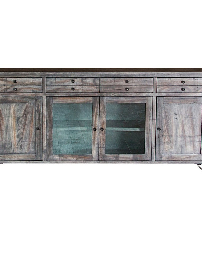 80" Gray Mango Solid Wood Enclosed Storage Distressed TV Stand
