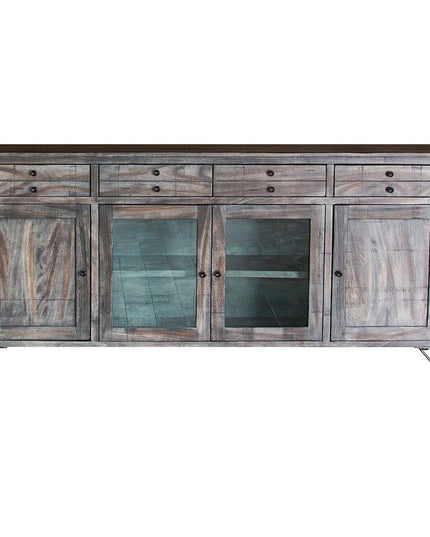 80" Gray Mango Solid Wood Enclosed Storage Distressed TV Stand