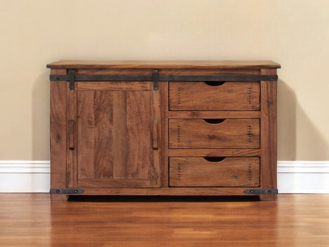 50" Brown Solid Wood Enclosed Storage Distressed TV Stand