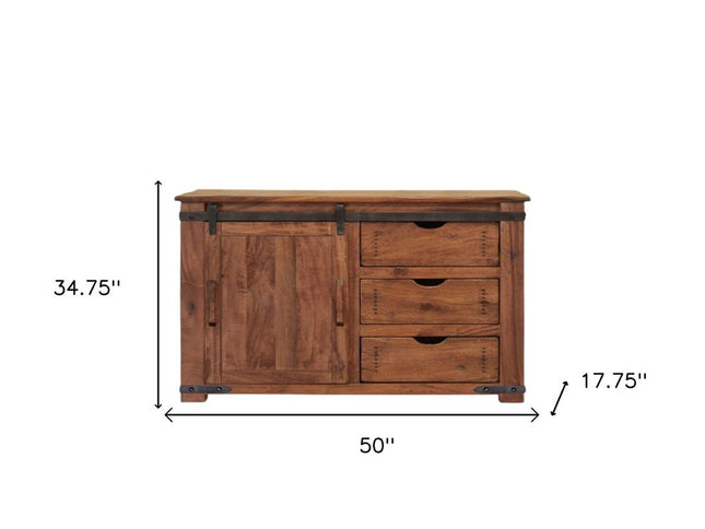 50" Brown Solid Wood Enclosed Storage Distressed TV Stand