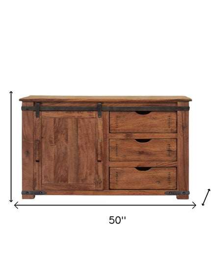 50" Brown Solid Wood Enclosed Storage Distressed TV Stand