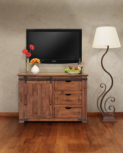 50" Brown Solid Wood Enclosed Storage Distressed TV Stand