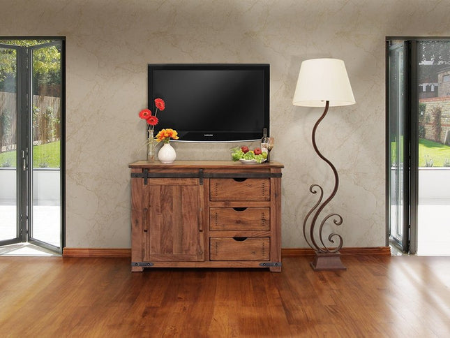 50" Brown Solid Wood Enclosed Storage Distressed TV Stand