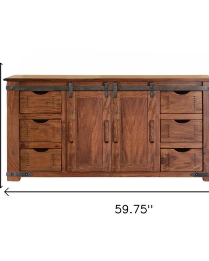 60" Brown Solid Wood Enclosed Storage Distressed TV Stand