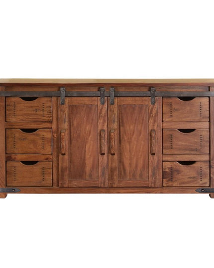 60" Brown Solid Wood Enclosed Storage Distressed TV Stand